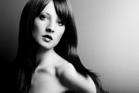 Portrait of the young sexual woman closeup. The Black-and-white photoの写真素材