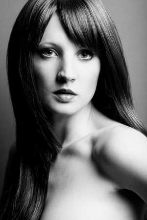 Portrait of the young sexual woman closeup. The Black-and-white photoの写真素材