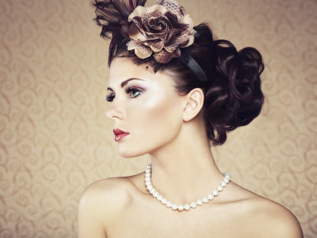 Retro portrait of  beautiful woman  Vintage style  の写真素材