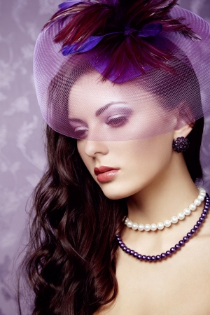 Retro portrait of  beautiful woman. Vintage style. Fashion photoの写真素材