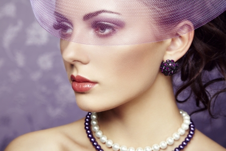 Retro portrait of  beautiful woman. Vintage style. Fashion photoの写真素材