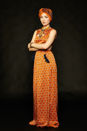 Portrait young beautiful woman with necklace. Fashion photoの写真素材