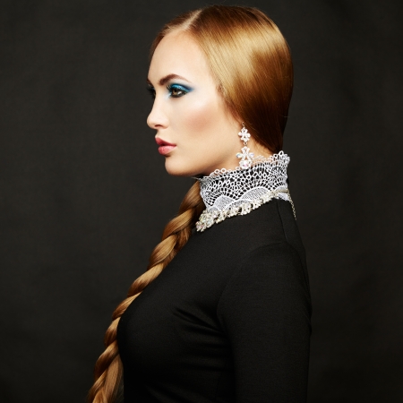 Photo of beautiful woman with magnificent hairの写真素材