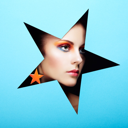 Conceptual beauty portrait of beautiful young woman  Cosmetic Eyeshadows  Fashion photoの写真素材
