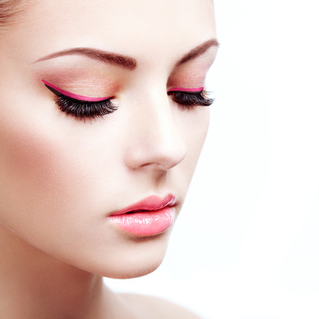 Beautiful woman face. Perfect makeup. Beauty fashionの写真素材