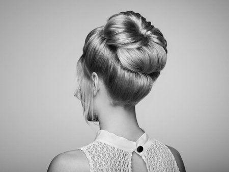 Blonde Girl with Elegant and shiny Hairstyle. Beautiful Model Woman with Curly Hairstyle. Care and...