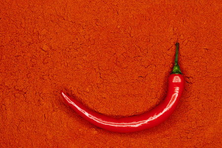 fresh red hot chili pepper on paprika powder