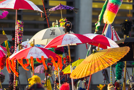 DUNKIRK, France â february 29, 2004 : Dunkirk Carnival The multicolored umbrella, calledのeditorial素材