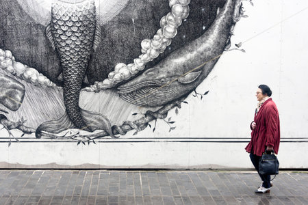 OSTEND,BELGIUM, The Crystal Ship 2017 / - september 26, 2017 : wall of Alexis Diazのeditorial素材