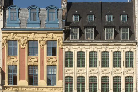 facade details of The Vieille Bourse, Old Stock Exchange in Lille, Franceの写真素材