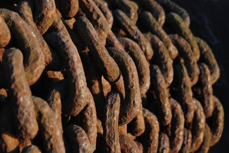 Rusty Chain wrapped to a winchの写真素材