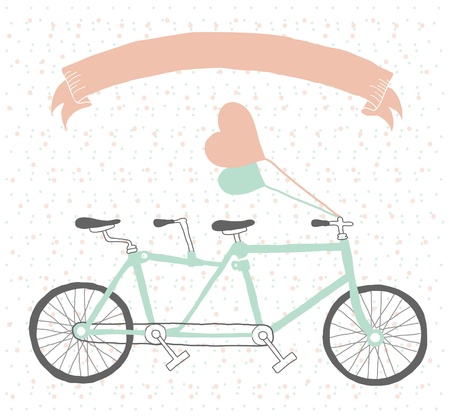 Hand drawn tandem bicycle vintage style with balloons のイラスト素材