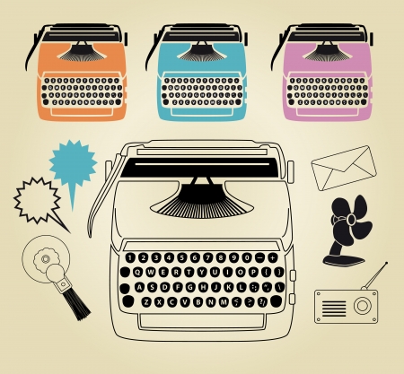 Vintage typewriter retro industrial fan clip art set のイラスト素材