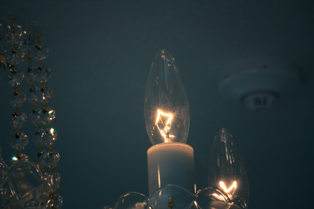 Crystal glass glittering chandelier,cross processed colors.の写真素材