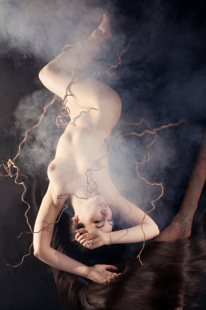 Nude girl in dampの写真素材