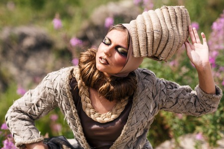 Portrait of a beautiful girl outdoors の写真素材