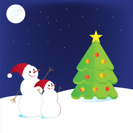 illustration of a snowman with a christmas treeのイラスト素材