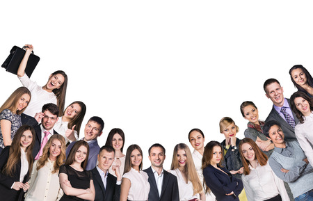 Successful team frame for advertisement. isolated on whiteの写真素材