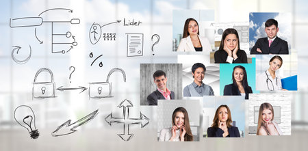 Collage of people from different professions squared blocks with business conceptの写真素材