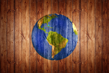 Earth  ball texture on  wood background.Elements of this image furnished by NASAの写真素材