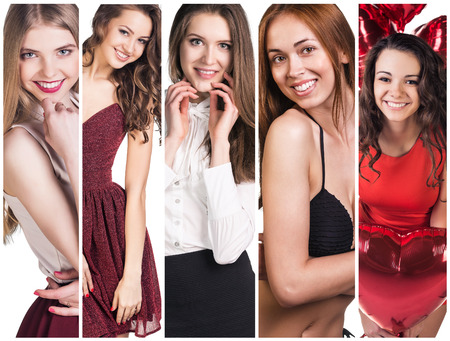 Fashion collage. Group of beautiful young women. Sensual girlsの写真素材