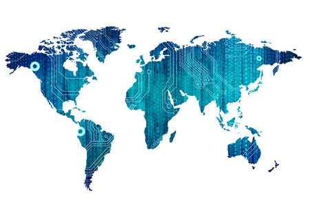 Digital world map isolated on white.