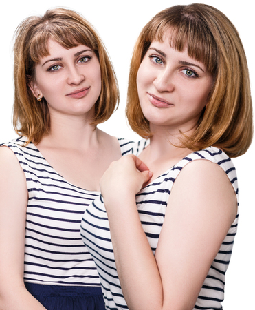 Comparative portrait of damaged hair before and after treatment.の写真素材
