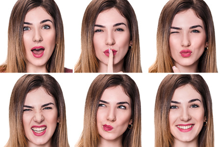 Collage of woman with different expressionsの写真素材