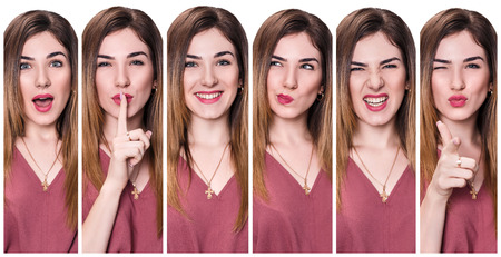 Set of young woman with different expressions.の写真素材