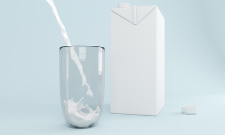 The milk is pouring out of the box. 3D rendering.の写真素材