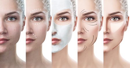Woman step by step improves her skin condition.の写真素材