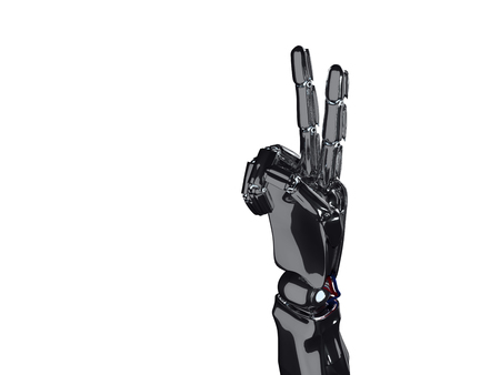 Robotic hand shows two fingers. 3d renderingの写真素材