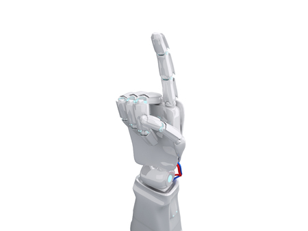 White robotic hand shows forefinger. 3d renderingの写真素材
