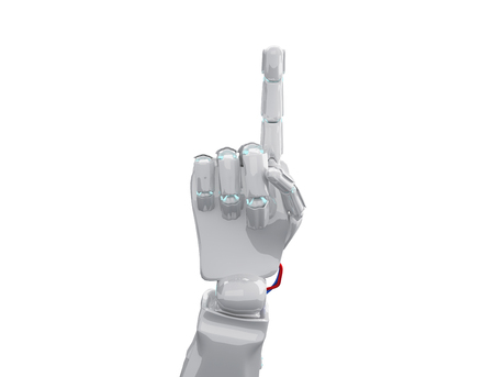 White robotic hand shows forefinger. 3d renderingの写真素材