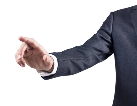 Businessmans hand pointing in the air.