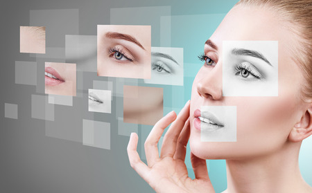 Womans face collected from different parts.の写真素材