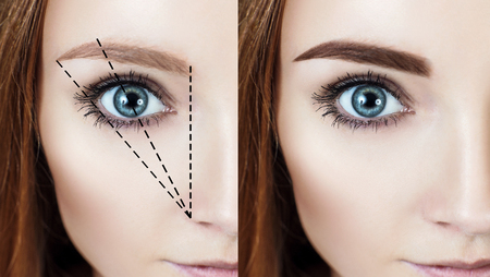 Female face before and after eyebrows correction.の写真素材