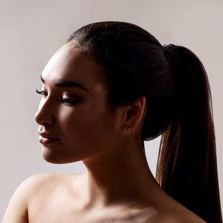 Portrait of beautiful woman with vitiligo.の写真素材