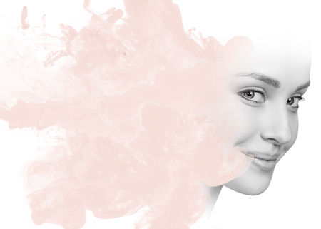 Double exposure of woman face and smokeの写真素材