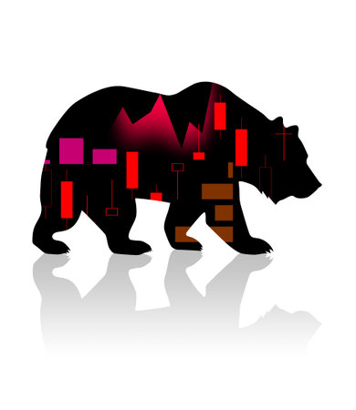 Black silhouette bear financial icons. Isolated on white background.の写真素材