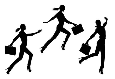 Collage of business womans silhouette jumping.の写真素材