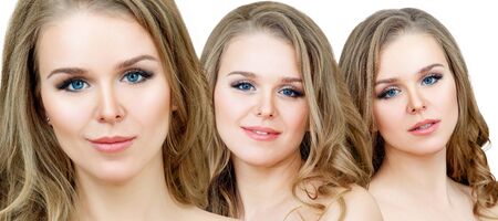 Collage of blonde woman with wavy hair.の写真素材