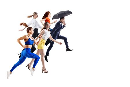 Happy different people jumping up. Copy space.の写真素材
