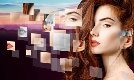 Womans face collected from different parts.の写真素材