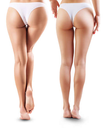 Collage of perfect female legs and buttocks from back and view.の写真素材