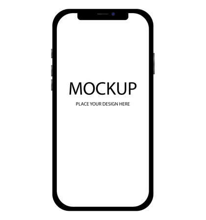 Modern smartphone black color with blank screen. Copy space. Isolated on white backgroundの写真素材