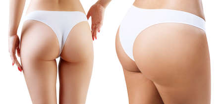 Collage of perfect female legs and buttocks from back and side view.の写真素材