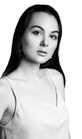 Beauty brunette woman black and white.の写真素材
