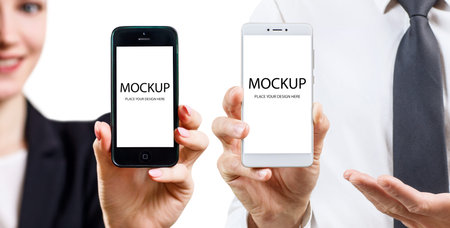 Modern smartphone black color with blank screen. Copy space.