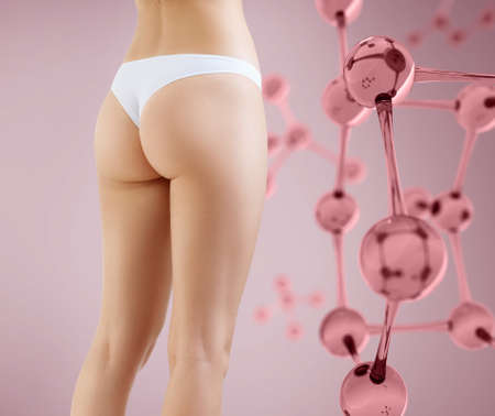 Beautiful female back near molecules structureの写真素材